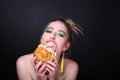 Woman with big hamburger