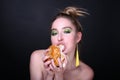 Woman with big hamburger