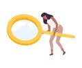 Woman with Big Magnifying Glass Searching for Information Vector Illustration Royalty Free Stock Photo