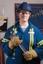 Woman with big wrench