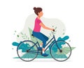 Woman with a bike in the park. Vector illustration in flat style, concept illustration for healthy lifestyle, sport