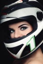 Woman in biker helmet