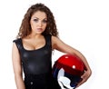 Woman with biker helmet