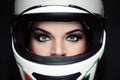 Woman in biker helmet