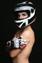 Woman in biker helmet