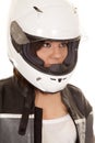 Woman biker helmet look side Royalty Free Stock Photo