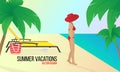 Woman on the beach.Summer vacation.Vacations in tropical countries.Vector illustration.