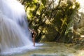 Woman and bikini black shape sexy at Erawan Waterfall