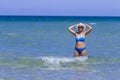 Woman and bikini blue on sea at Ban Krut Beach Royalty Free Stock Photo