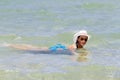 Woman and bikini blue on water at Ban Krut Beach Royalty Free Stock Photo