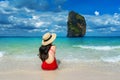 Woman in bikini on Poda island, Thailand.