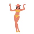 Woman in Bikini, Sunglasses and Hat Holding Glass with Cocktail Isolated on White Background. Female Character Sparetime Royalty Free Stock Photo