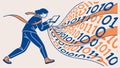 Woman with binary code cape, technology, coding, digital, future, tech, woman vector design Generative AI