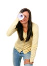 Woman with binoculars looking for the future Royalty Free Stock Photo