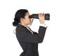 Woman with binoculars searching for business