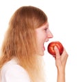 Woman biting a red apple Royalty Free Stock Photo