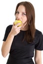 Woman Biting A Yellow Apple