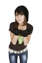 Woman in black beret and glove Royalty Free Stock Photo