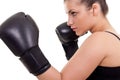 Woman with black boxing gloves