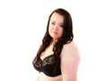 Woman in black bra showing her breast chest Royalty Free Stock Photo