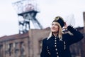 Woman black coal miner in gala uniform Royalty Free Stock Photo