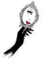 Woman with black gloves looking at a mirror Royalty Free Stock Photo