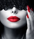 Woman with Black Lace Mask Royalty Free Stock Photo