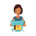 Woman black with laptop and envelope mail Royalty Free Stock Photo