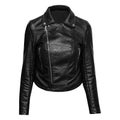 Woman black leather jacket isolated on white background Royalty Free Stock Photo