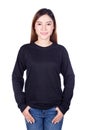 woman in black long sleeve t-shirt isolated on a white background Royalty Free Stock Photo