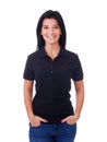 Woman in black polo shirt