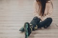 A woman in black roller skates Royalty Free Stock Photo