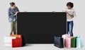 Woman with a black space and shopping bags Royalty Free Stock Photo