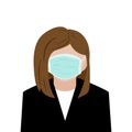 A woman in black suit wear hygienic green mask to protect virus infection and dust pollution vectors isolate on white background