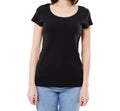 Woman black tshirt isolated,cropped portrait t-shirt isolated