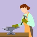 Woman blacksmith icon, flat style