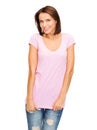 Woman in blank pink t-shirt Royalty Free Stock Photo