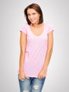 Woman in blank pink t-shirt Royalty Free Stock Photo