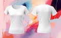 Woman Blank T-shirt Mockup, Clean White Unisex Fashion Shirt, Women Grey Tshirt Outfit Template, Realistic Font Back 3D