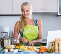 Woman blogging about culinary from home notebook