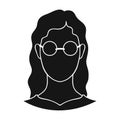 A woman with blond hair with glasses.A blind woman because of diabetes.Diabetes single icon in black style vector symbol