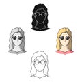 A woman with blond hair with glasses.A blind woman because of diabetes.Diabetes single icon in cartoon,black style