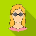 A woman with blond hair with glasses.A blind woman because of diabetes.Diabetes single icon in flat style vector symbol