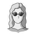 A woman with blond hair with glasses.A blind woman because of diabetes.Diabetes single icon in monochrome style vector