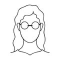 A woman with blond hair with glasses.A blind woman because of diabetes.Diabetes single icon in outline style vector