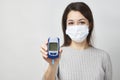 Woman with blood glucose meter, close-up