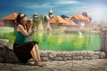 Woman blowing bubbles Royalty Free Stock Photo