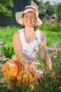 Woman with blue camomile