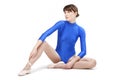 Woman in blue gymnastic leotard