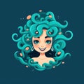 A woman with blue hair and green curls. Generative AI image.